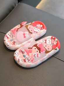 Girls' Pink Bunny & Human Figure Pattern Slippers