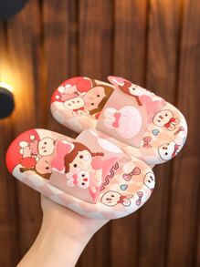 Girls' Pink Bunny & Human Figure Pattern Slippers