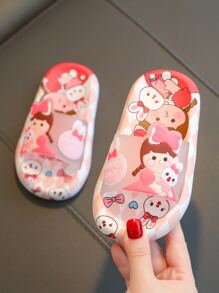 Girls' Pink Bunny & Human Figure Pattern Slippers