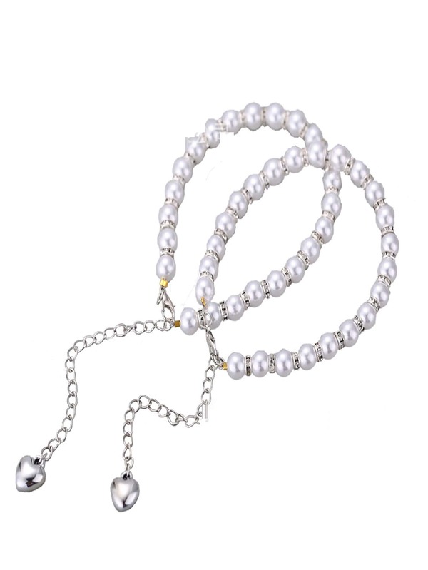 1對水鑽和人造珍珠裝飾鞋飾