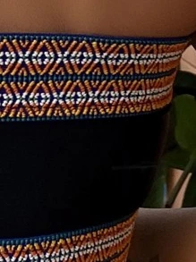 Contrast Trim Bandeau Bikini Top, For Summer Beach Vacation - Black - View 3