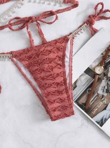 Bikini halter con detalle de ribete de lechuga, decorado con pedrería - Rosado Sandía - Ver 6