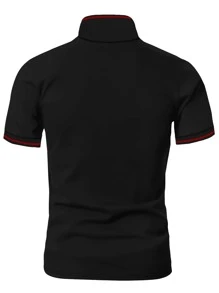 Manfinity Homme Men Deer Print Contrast Trim Polo Shirt - Black - View 2