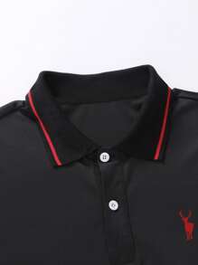 Manfinity Homme Men Deer Print Contrast Trim Polo Shirt - Black - View 5