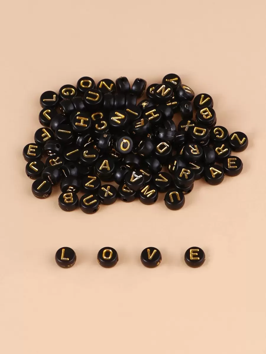 100pcs Random Letter Graphic DIY Bead - Black - View 1