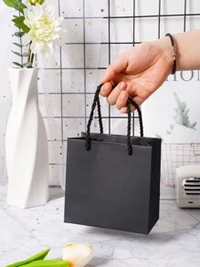 1个/5个/10个白色5.5*5.5英寸带提手纸质礼品袋，简约纯色方形耐用派对礼品袋，适用于购物、单身派对、婚礼、新娘送礼会、派对装饰、生日、伴娘邀请礼物等。 - 黑色 - 查看 4