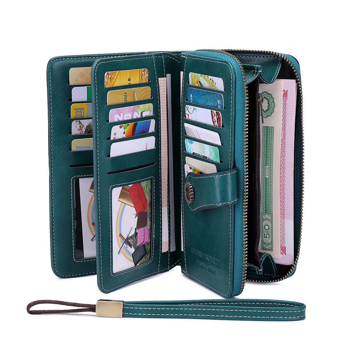 Secure RFID Blocking - Large Capacity Vintage Coin With Zipper And Wristband - Multi-Card Slot Clutch Card Holder Hollow Out Button Decor Checkbook Cover Fashion Modern Business Slim Portable Versatile Credit Card Zipper ID Card Cash Storage Lady Female Women White-Collar Workers College Student Wallet Wallets Wallets Teacher Gifts Gift For Girlfriend Women Gifts Gift Bag Present For Women Wallet Purse Wallet Long Wallet Wristlet Wallet