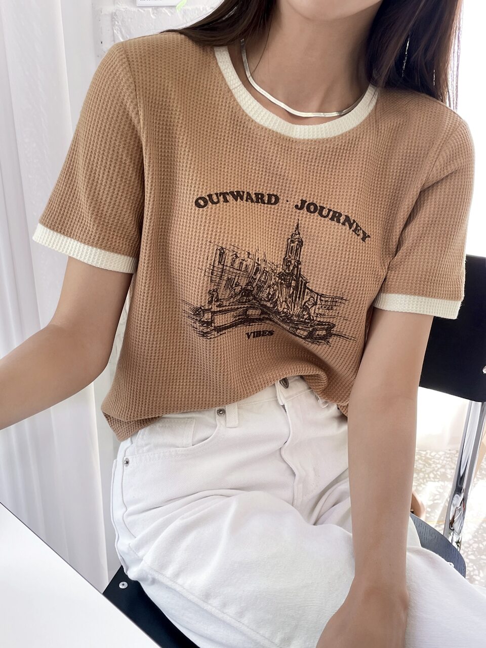 Building & Letter Graphic Ringer Tee
