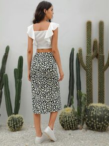 Soleia ribete con fruncido Top corto & con estampado de margarita Falda - Multicolor - Ver 3