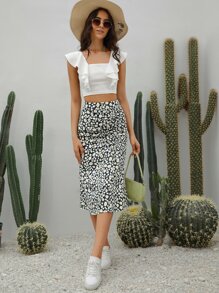 Soleia ribete con fruncido Top corto & con estampado de margarita Falda - Multicolor - Ver 5