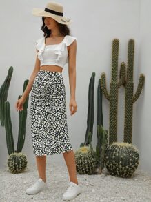 Soleia ribete con fruncido Top corto & con estampado de margarita Falda - Multicolor - Ver 6