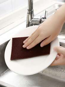 1 pieza Esponja de esmeril para limpiar en la cocina, paño mágico para lavar platos, para cocina, baño, hogar, suministros del hogar - Marrón - Ver 3