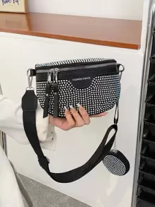 Bolso Cruzado Informal Y Versátil Para El Pecho, Riñonera Multifuncional Con Adorno De Diamantes De Imitación Y Bolso Pequeño A Juego, Bolso De Mujer De Moda Para Regalo De Festival, Estilo Punk - Negro - Ver 5
