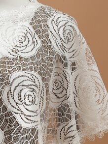 Floral Pattern Guipure Lace Trim Shawl - White - View 4