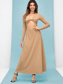 LORI STEPHENSON Twist Cut Out A-line Dress - Camel - View 1