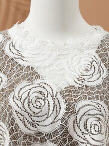 Floral Pattern Guipure Lace Trim Shawl - White - View 5