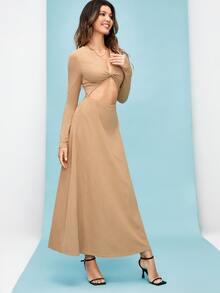 LORI STEPHENSON Twist Cut Out A-line Dress - Camel - View 4