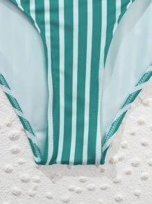 SHEIN Swim Một mảnh Xù Sọc Giải trí - Màu xanh lá cây đậm - Xem 5