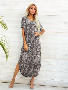 DEARCASE 豹紋印花弧形下擺T恤連衣裙 - 彩色 - 查看 4