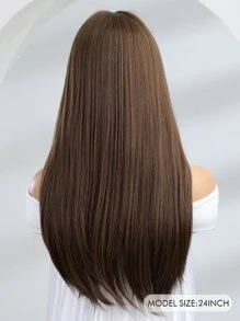 Long Straight Synthetic Wig With Bangs - Brown - View 2