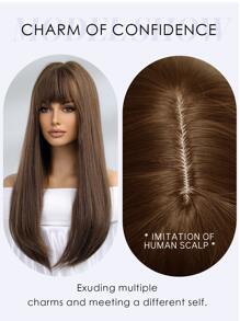 Long Straight Synthetic Wig With Bangs - Brown - View 5