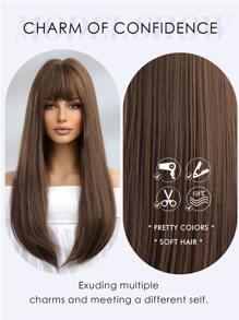 Long Straight Synthetic Wig With Bangs - Brown - View 6