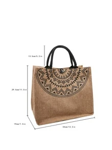 3pcs Graphic Print Linen Shopper Bag Set - Khaki - View 4