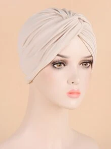 扭紋裝飾頭部包裹束髮帽，頭巾 - 米色 - 查看 1