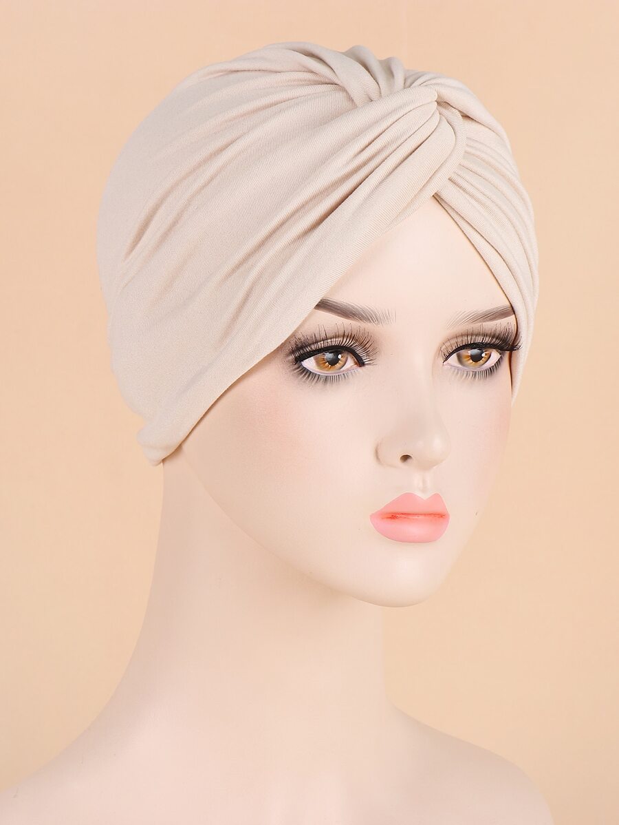 扭紋裝飾頭部包裹束髮帽，頭巾 - 米色 - 查看 1