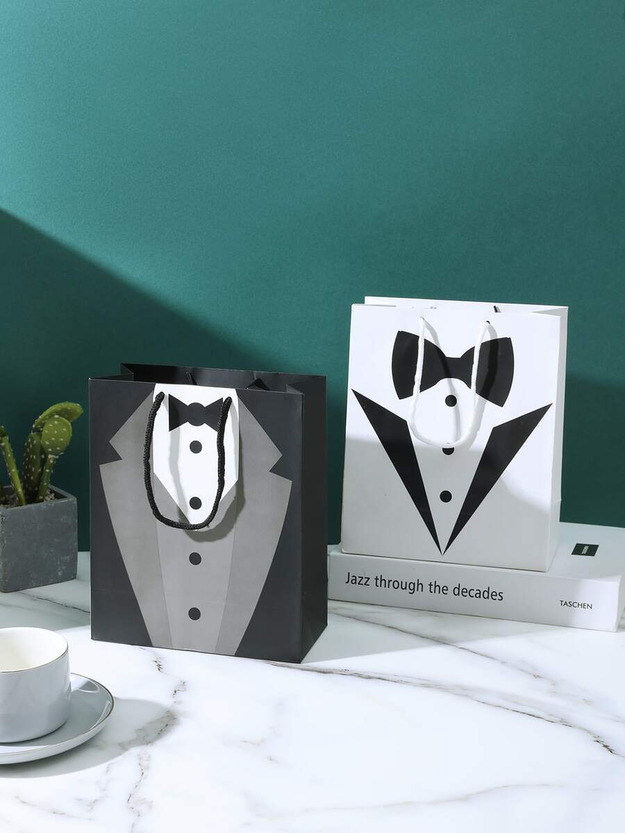2pcs Tuxedo Pattern Gift Bag - Black and White - View 1