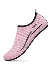 Athletic Elastic Water Shoes Socks With Letter Pattern, Slip-On To Wear, Aqua - Pink - View 1