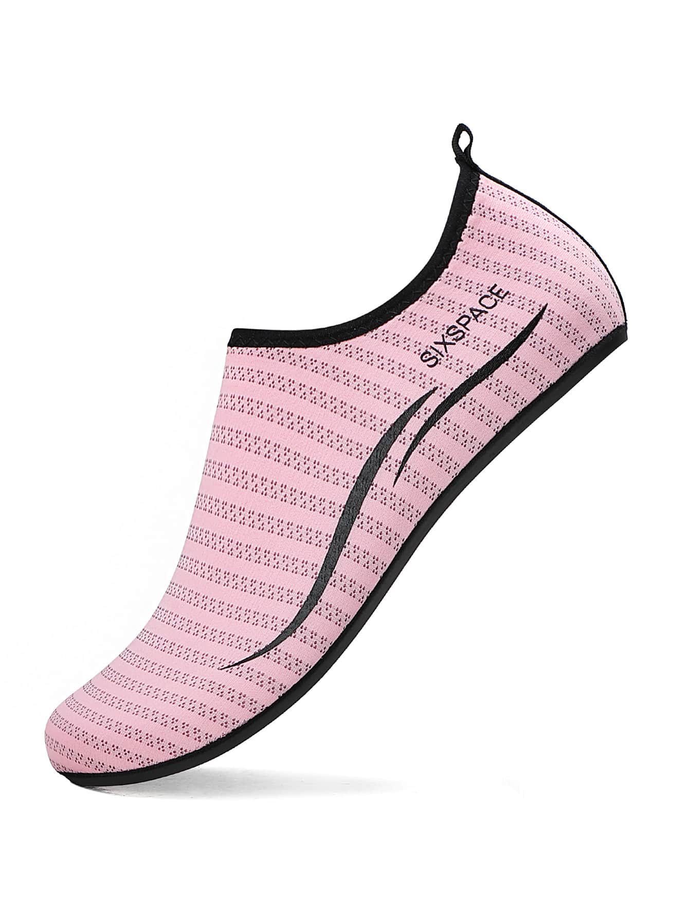 Athletic Elastic Water Shoes Socks With Letter Pattern, Slip-On To Wear, Aqua - Pink - View 1