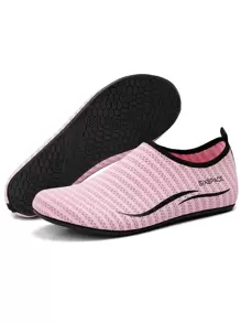 Athletic Elastic Water Shoes Socks With Letter Pattern, Slip-On To Wear, Aqua - Pink - View 2