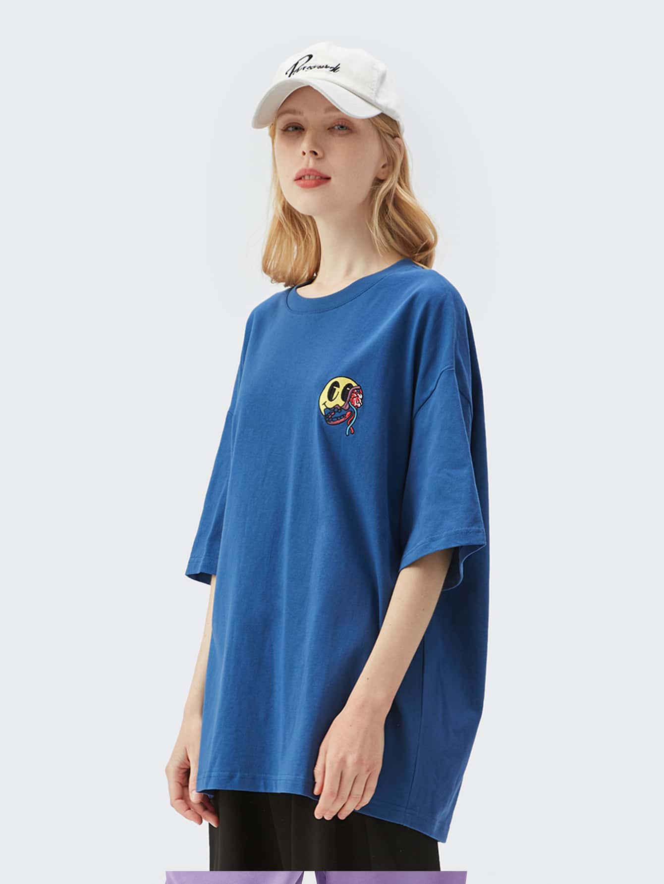 1pc Cartoon Drop Shoulder Tee - Blue - View 1