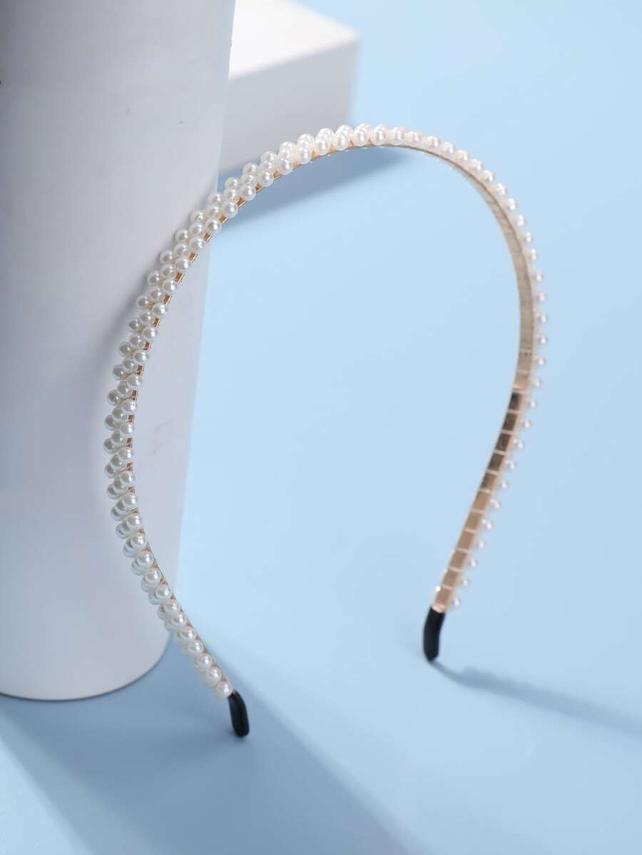 Faux Pearl Decor Headband - White - View 1