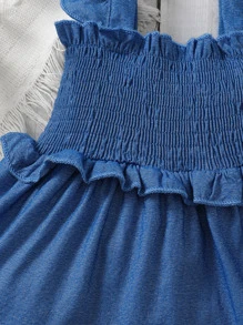 Bebé ribete con fruncido Vestido con fruncido & Diadema - Azul - Ver 4