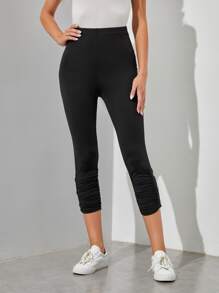 EMERY ROSE Ruched Side Button Hem Leggings - Black - View 4