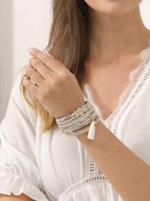 Owl & Tassel Charm Rhinestone Decor Bracelet - Multicolor - View 2