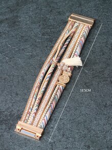 Owl & Tassel Charm Rhinestone Decor Bracelet - Multicolor - View 3