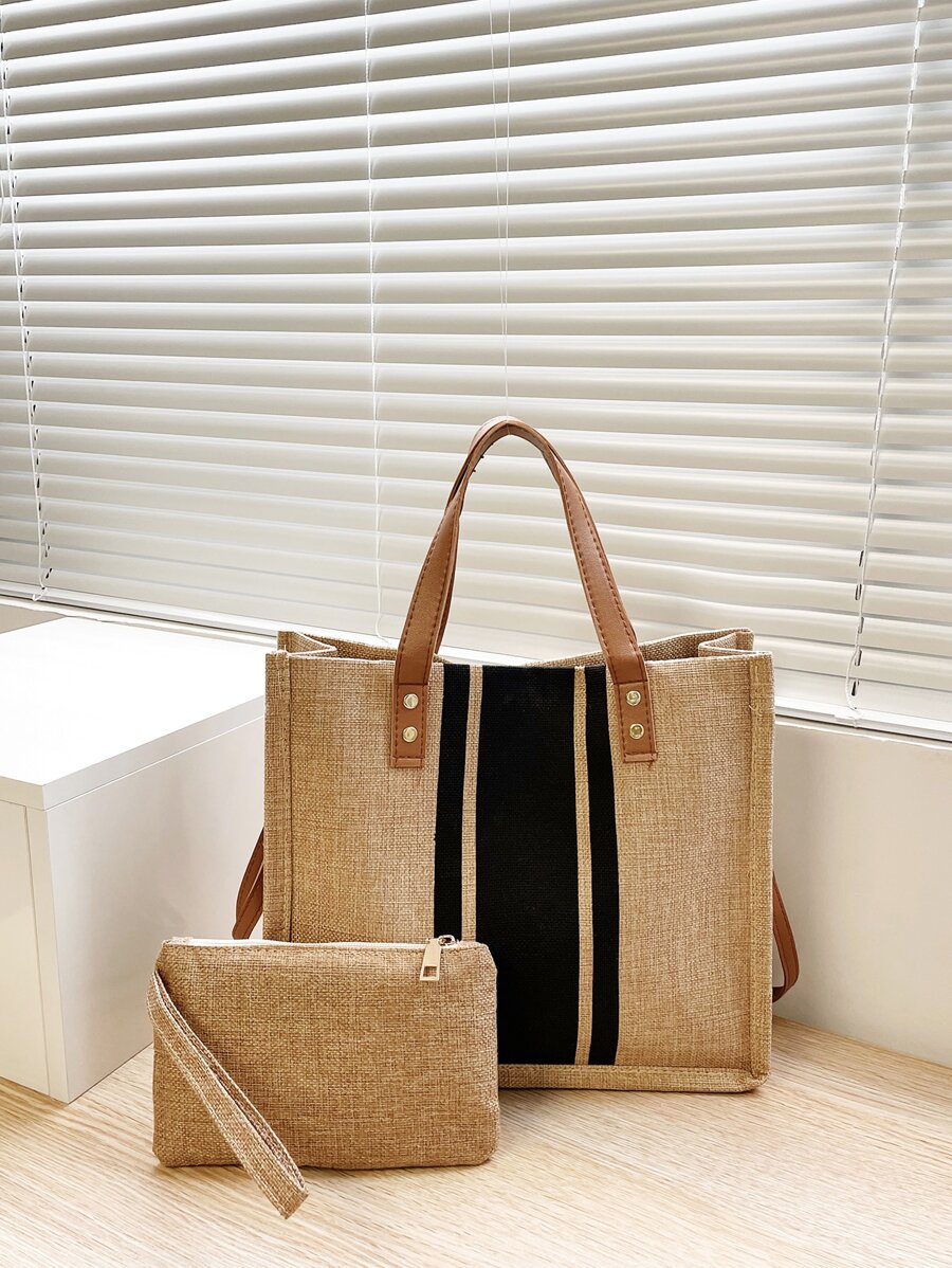 2入組雙色單肩手提包帶錢包，書包套裝適合畢業生、青少年女孩、大一、大二、大三和大四學生、大學和高中 - 彩色 - 查看 1