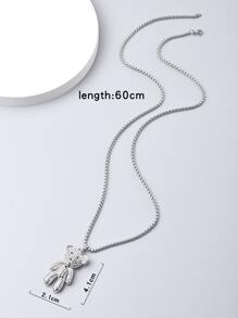 時尚流行男士水鑽小熊吊墜項鍊合金，適合珠寶禮物和時尚外觀 - 銀色 - 查看 3