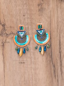 1 对手工制作的波西米亚珐琅水晶吊坠耳环，独特图案、颜色和形状变化 - 彩色 - 查看 3