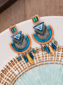 1 对手工制作的波西米亚珐琅水晶吊坠耳环，独特图案、颜色和形状变化 - 彩色 - 查看 4