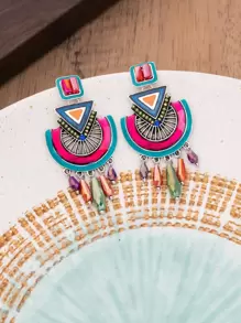 1 对手工制作的波西米亚珐琅水晶耳坠，花卉图案和颜色位置随机设计，形状和色调略有不同