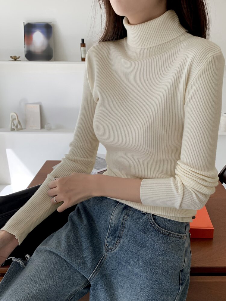 New Arrival Business Casual Solid Color Turtleneck Sweater For Autumn,Long Sleeve Tops,Fall Women Clothes
