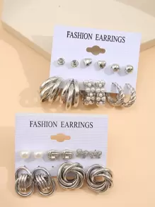 11pairs Faux Pearl & Butterfly Design Earrings - Silver - View 3