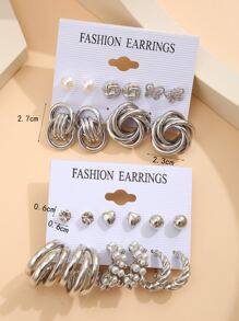 11pairs Faux Pearl & Butterfly Design Earrings - Silver - View 4