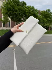 Square Bag Metal Decor Flap Square Bag, For Women, Rookies & White-Collar Workers,For Lady,For Female Lipsticks,For Dinner/Banquet,For Prom,For Wedding,For Party - White - View 1