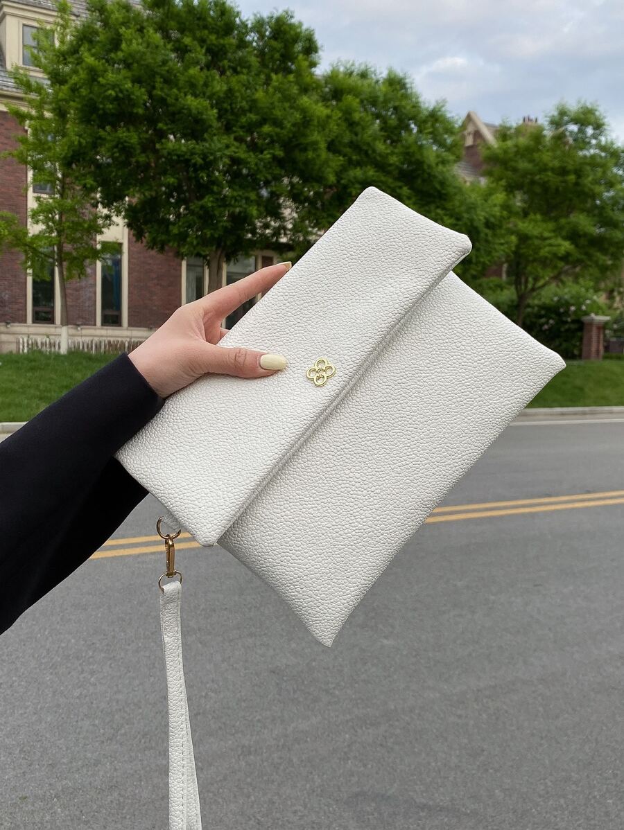 Square Bag Metal Decor Flap Square Bag, For Women, Rookies & White-Collar Workers,For Lady,For Female Lipsticks,For Dinner/Banquet,For Prom,For Wedding,For Party - White - View 1