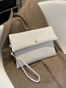Square Bag Metal Decor Flap Square Bag, For Women, Rookies & White-Collar Workers,For Lady,For Female Lipsticks,For Dinner/Banquet,For Prom,For Wedding,For Party - White - View 2